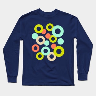 DROPS Polka Dots Rings Geometric Mid-Century Abstract in Retro Green Mint Orange Cream Midnight Blue - UnBlink Studio by Jackie Tahara Long Sleeve T-Shirt